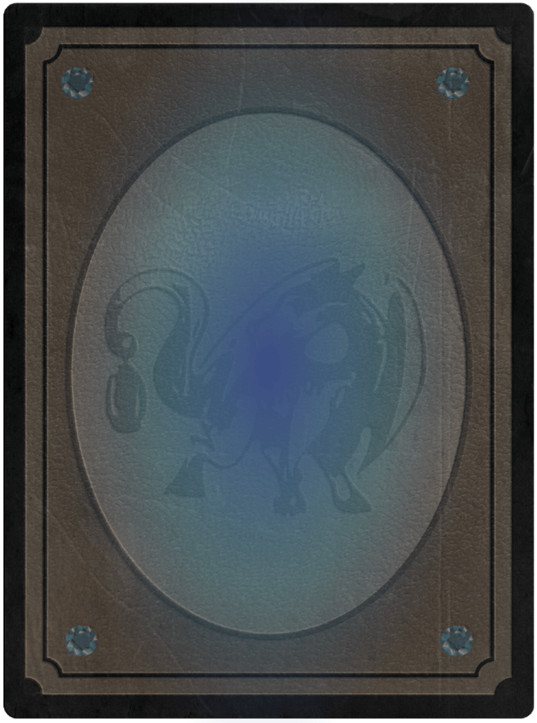 Card stock with a big dragon on it. A blue spheroid overlays the middle.